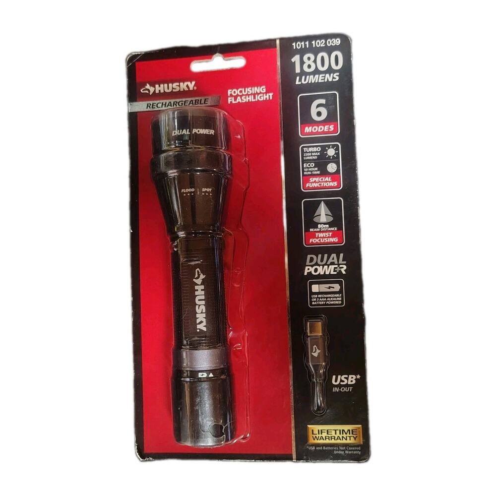 New Husky 1800 Lumens Dual Power LED Rechargeable Tactical Focusing Flashlight